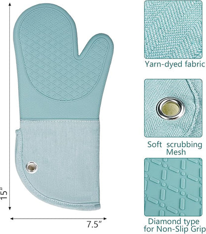 Professional Microwave Silicone Oven Mitts one Pair, Kitchen Mitten Set - Image 2