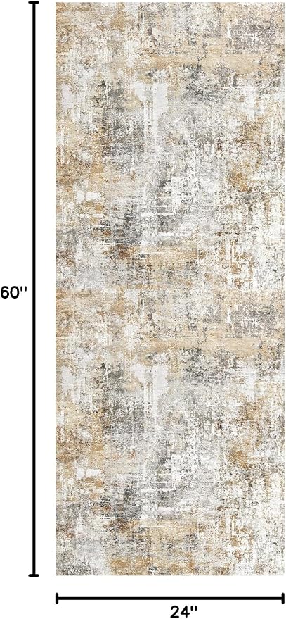 2x5 Non-Slip Washable Runner Rug – Modern Neutral Abstract Small Rug - Image 2