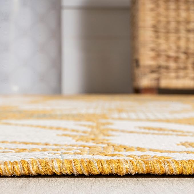 JONATHAN Y Floral Textured Weave Indoor Outdoor Runner Rug 2X10 Yellow/Cream - Image 6