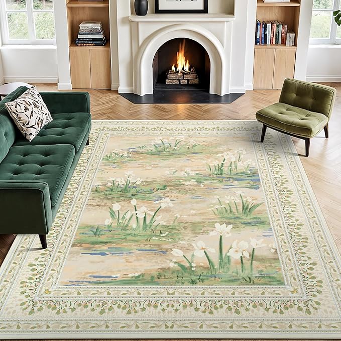 Lessymo Floral Large Area Rug 9x12, Living Room Washable Area Rugs Non Slip by Lessymo