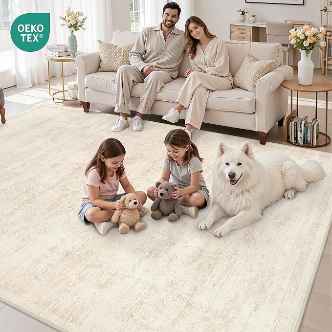 5x7 Area Rugs for Living Room: Vintage Boho Neutral Washable Rug Indoor Soft - Image 8