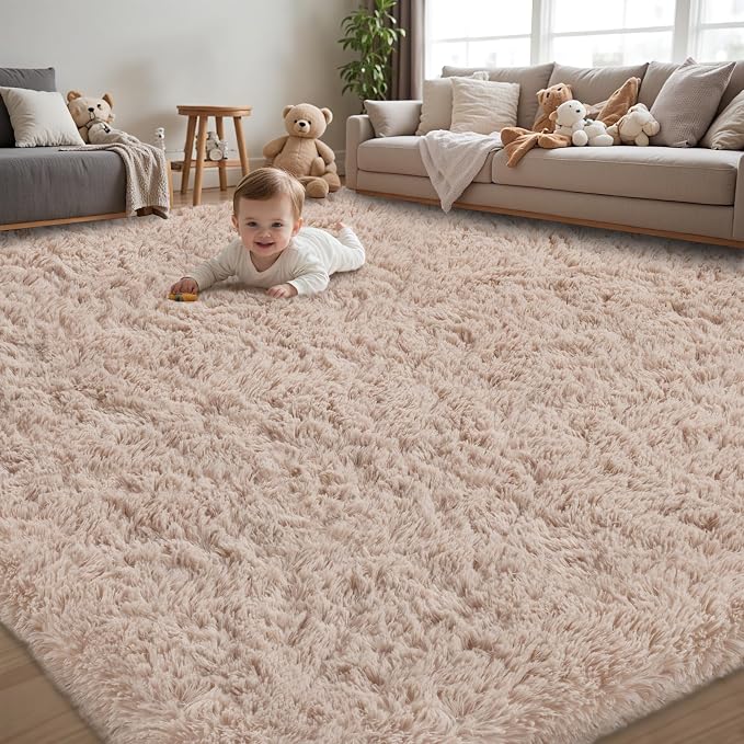 8x10 Area Rug for Living Room:Ultra Soft Fluffy Shag Beige Rugs, Large Fuzzy by Unknown