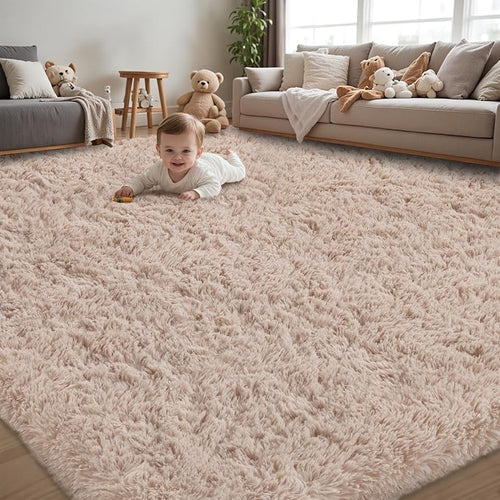 8x10 Area Rug for Living Room:Ultra Soft Fluffy Shag Beige Rugs, Large Fuzzy by Unknown