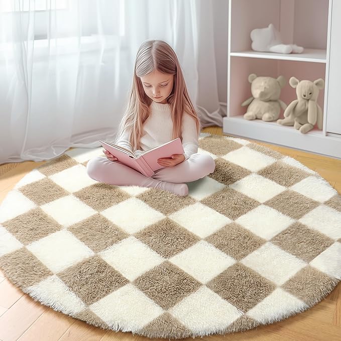 KICMOR Round Rugs 6ft Beige and Cream White Circle Area Rug, Fluffy Soft Fuzzy by KICMOR