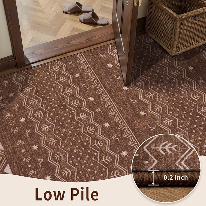 SERISSA 2x6 Kitchen Runner Rug, Washable Non-Slip Coffee Brown Boho Rug - Image 7