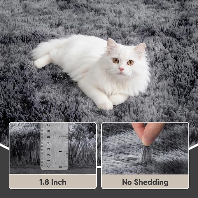 8x10 Area Rugs for Living Room Bedroom: Black Grey Soft Fluffy Shag Upgrade - Image 4