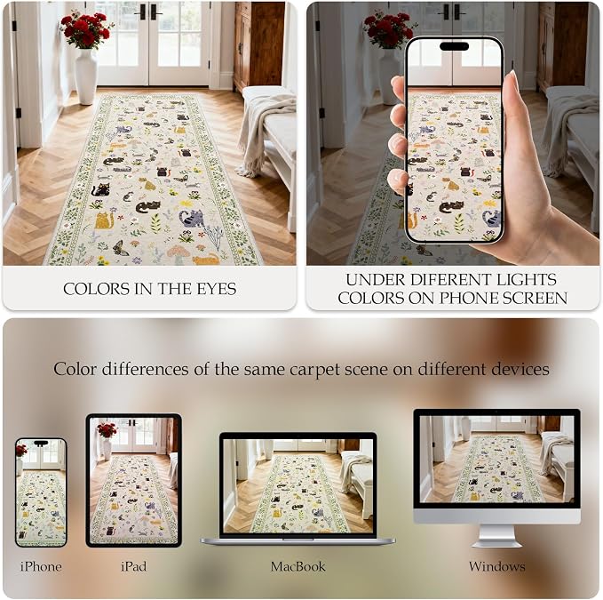 2x5 Washable Rug Runner, Non Slip Low Pile Hallway Cat Runner Rug, Stain - Image 4