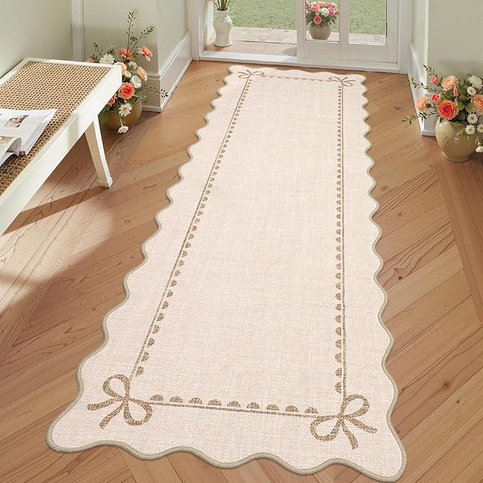 GarveeHome Scalloped Bow Rug for Living Room, Solid Beige Rug for Dorm by GarveeHome