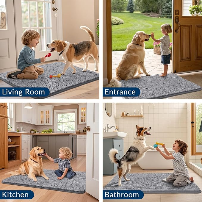 Smiry Dog Door Mat for Muddy Paws 59x35, Absorbent Dirt Trapper, Non-Slip - Image 7