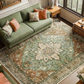 RELEANY Area Rugs 8'x10' Washable Non-Slip, Floral Vintage Distress Medallion by RELEANY
