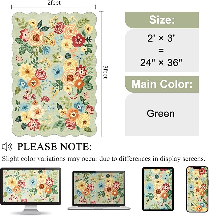 DUKINO 2x3 Entryway Rug, Floral Washable Indoor Door Mat - Image 2