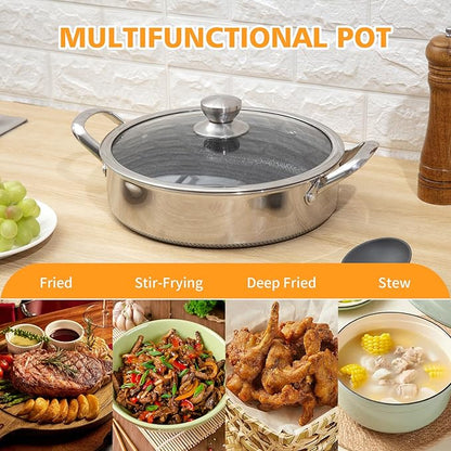 Toutrop Stainless Steel 7QT Saute Pan 14 Inch Deep Frying Pan - Image 3