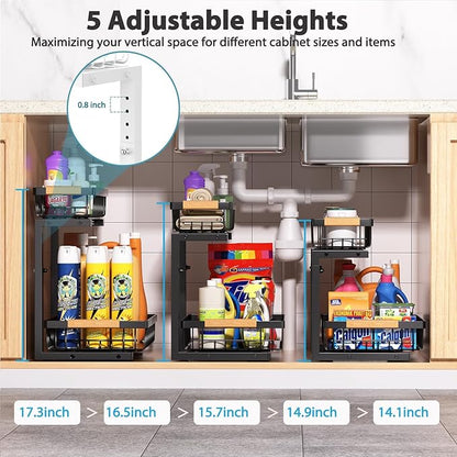 Liuoud Under Sink Organizer 2 Pack, 2 Tier Slide Out Large Capacity Height - Image 3