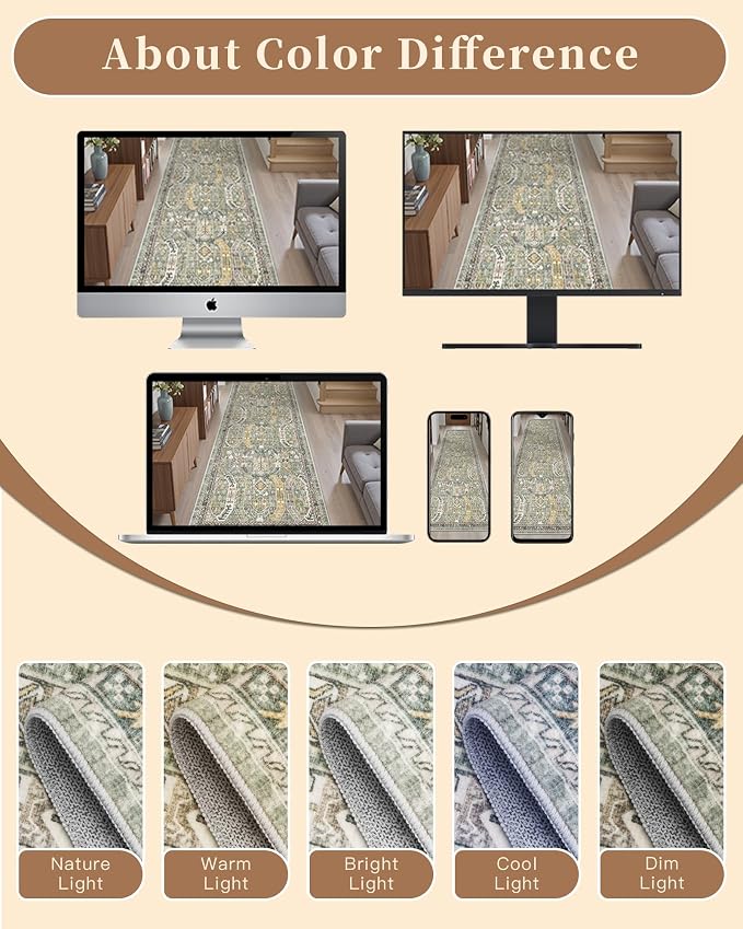 Madane Runner Rug 2x8, Washable Hallway Runner Rugs, Non-Slip Low-Pile Soft - Image 9
