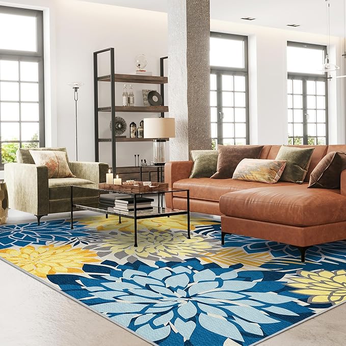 Colorful 9x12 Outdoor Area Rug Washable Multicolored Patio Rug Tropical - Image 2