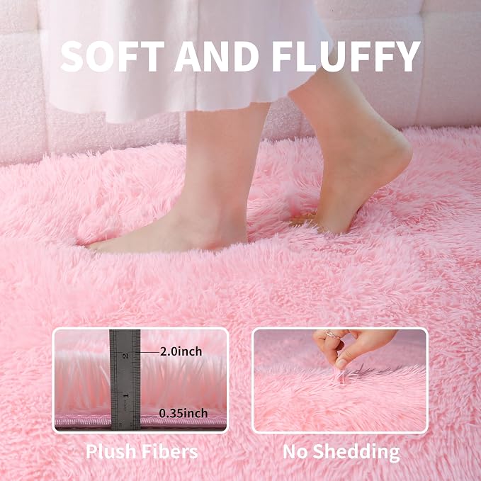 KICHOWUA Area Rug 5x7 Pink Fluffy Shag – Ultra Soft Plush Fuzzy Washable - Image 3