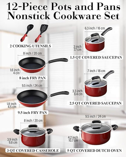 Cook N Home Pots and Pans Nonstick Cookware Set 12-Piece, Kitchen Cooking Set - Image 2