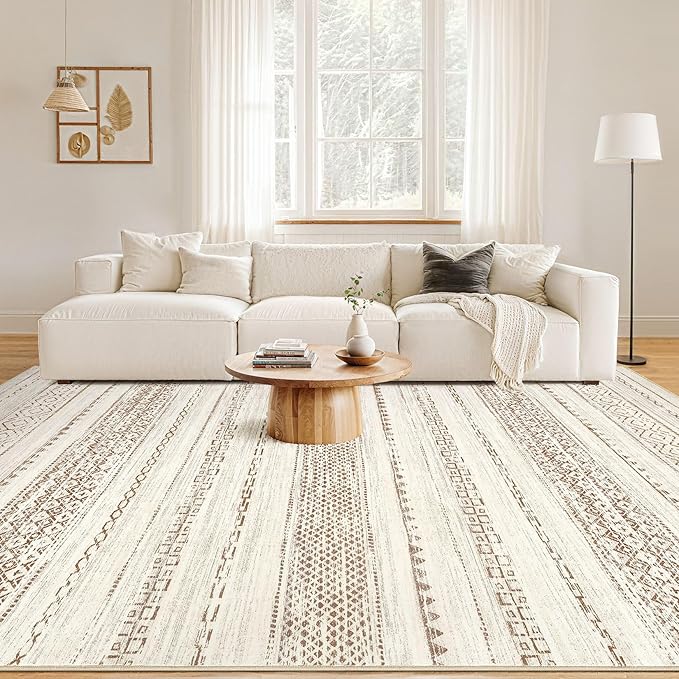 Nakagishi Area Rugs 8x10 Living Room: Washable Boho Large Neutral Soft - Image 4