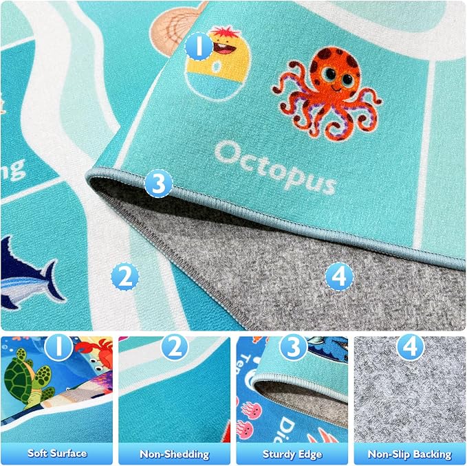 ABC Kids Ocean Rug for Playroom, 5x7 ft Alphabet Classroom Rug, Educational - Image 4