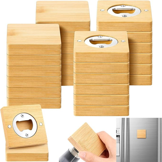 Vesici 24 Pcs Magnetic Bottle Opener 2.5in DIY Bamboo Square Shape Beer Openers by Vesici