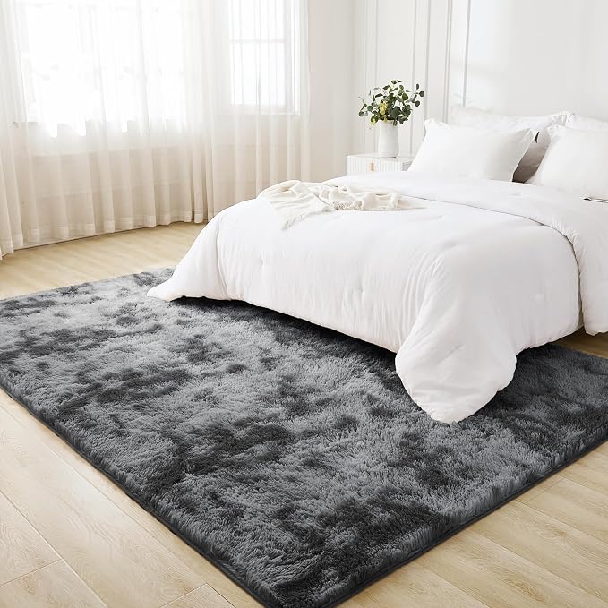 Litanika 9x12 Shag Area Rug for Living Room Bedroom, Tie-Dyed Dark Grey High - Image 2