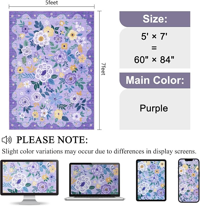 DUKINO 5x7 Area Rug, Floral Rugs - Image 2