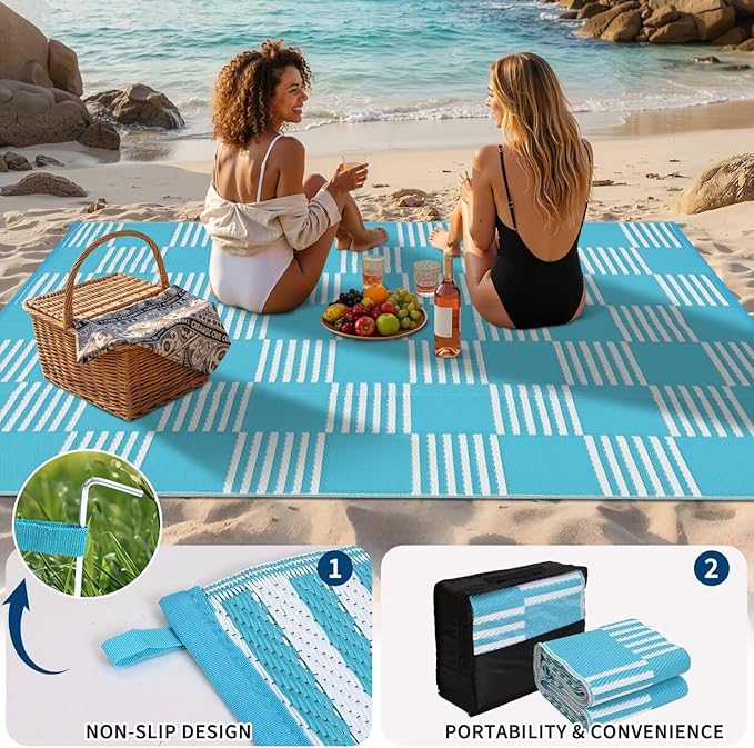 Garvee Waterproof Outdoor Rug 10x20, Checkered Foldable Plastic Straw Patio - Image 5