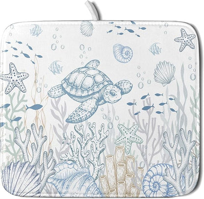 Giwawa Ocean Turtle Dish Drying Mat, Coastal Sea Tortoise Decorative Dish by Giwawa