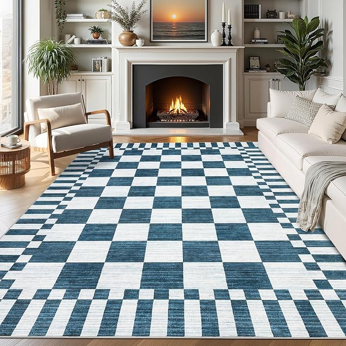 GarveeHome Blue and White Checkered Rug 6×9 Area Rugs by GarveeHome