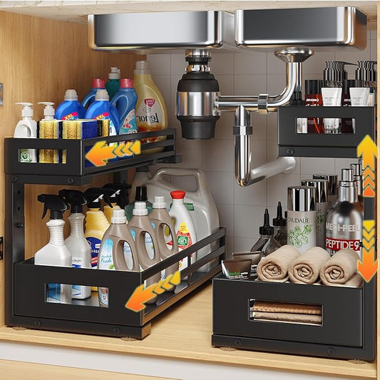 2-Pack 17"Deep Under Sink Organizer And Storage, 2-Tier L-Shaped Pull Out by UnderSinkOrganizer
