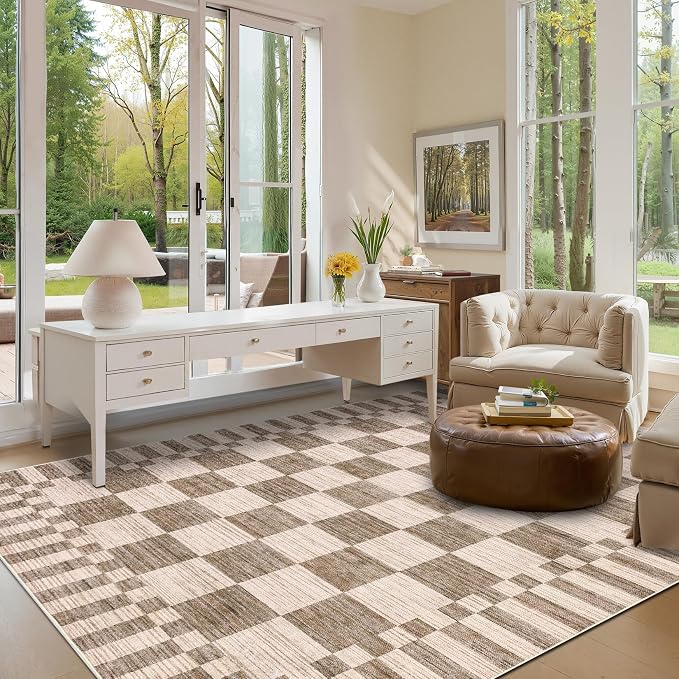 GarveeHome Brown Checkered Rug 5×7 Area Rugs - Image 3