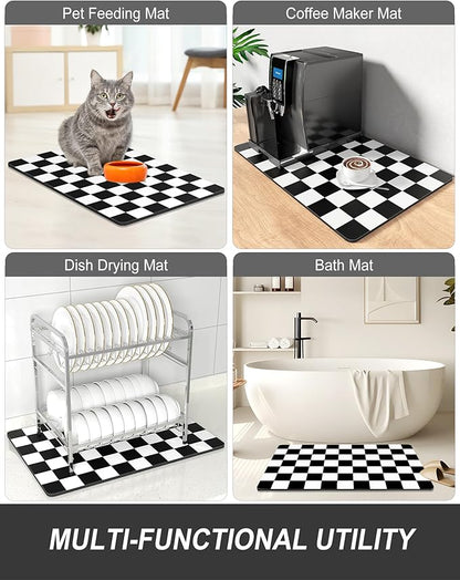 Rnivvi Dish Drying Mat for Kitchen Counter, XL 15 x 24" Cute Checkered - Image 7