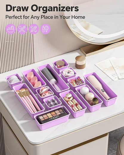 Canfanni 13 Pack Plastic Drawer Organizers Set, 3 Sizes Desk Drawer Organizer - Image 6