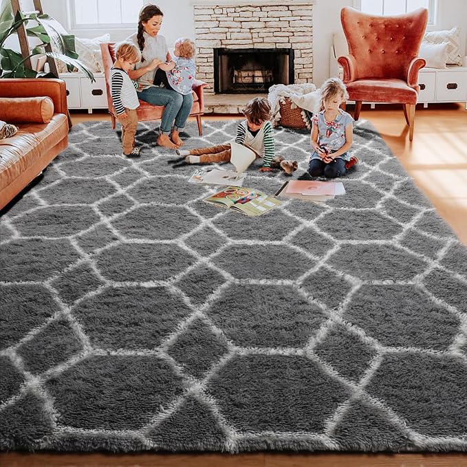 ONASAR Area Rugs for Living Room Bedroom, 5x8 Fluffy Grey and White Rug - Image 7