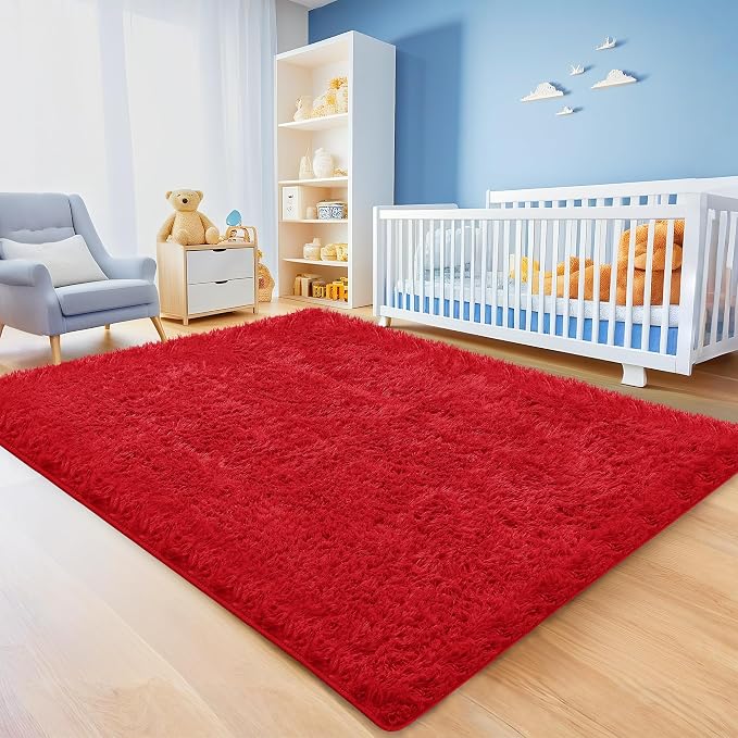 5x7 Red Area Rugs for Living Room, Fluffy Shag Rug for Bedroom Nursery - Image 4
