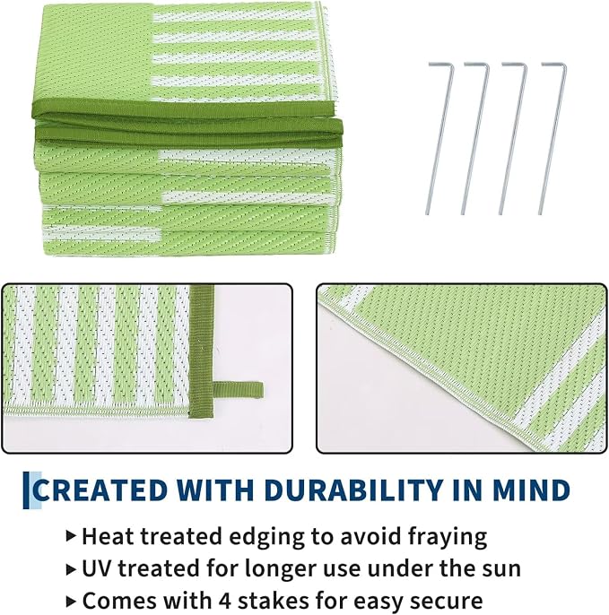 Garvee Waterproof Outdoor Rug 9x12, Checkered Foldable Plastic Straw Patio - Image 4
