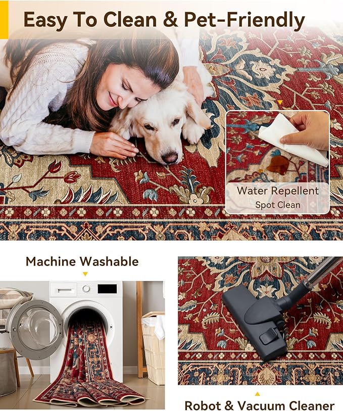 RELEANY Area Rugs 7'x9' Washable Non-Slip, Floral Vintage Distress Medallion - Image 5