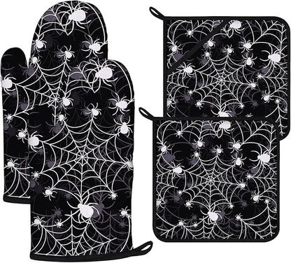 Spider Web Oven Mitts and Pot Holders Sets 4Pcs, Extra Long Oven Gloves by VisittheDuibelproduct
