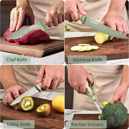 Kitchen Knife Set, Retrosohoo 6-Pieces Green Sharp Knife Set - Image 5