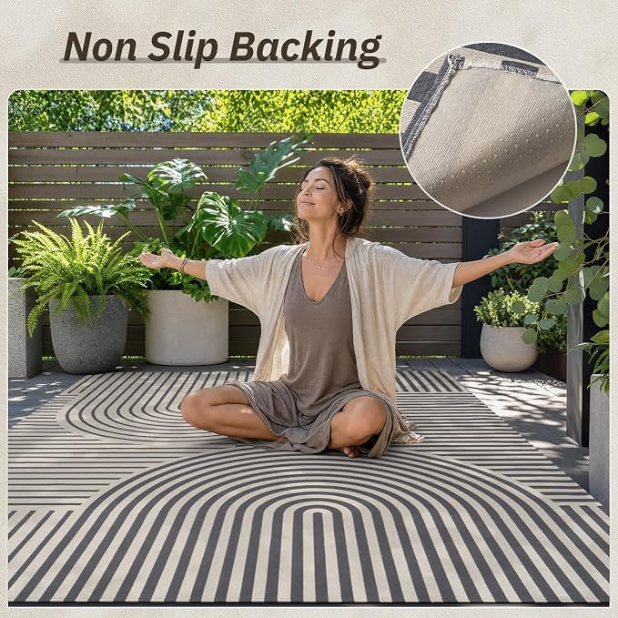 AMOAMI Outdoor Rug Patio Rug 5x8 ft Quick Dry Flatweave Textured Machine - Image 8