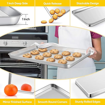 Homikit Baking Pan Sheet Set of 2, Stainless Steel Cookie Sheets Tray - Image 3
