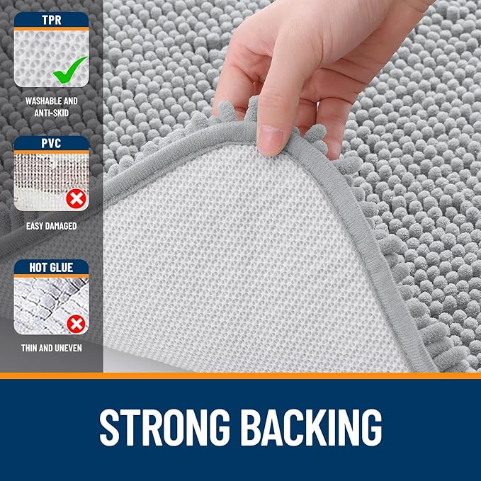 OLANLY Bathroom Rugs 30x18, Extra Soft Absorbent Chenille Bath Rugs, Rubber - Image 6