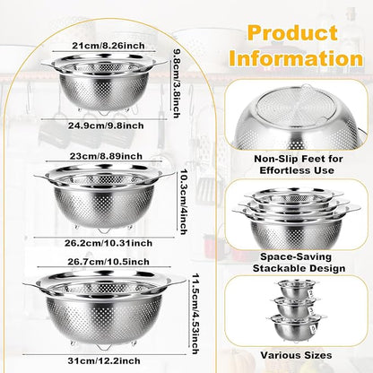 3 Pcs Stainless Steel Colander Strainer Set Metal Colander - Image 5