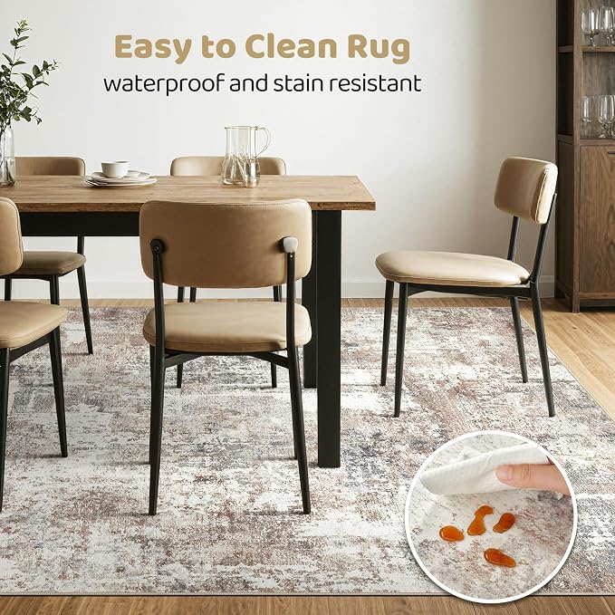 Square Rug 8x8 Living Room: Large Washable Abstract Modern Soft Area Rug Stain - Image 6