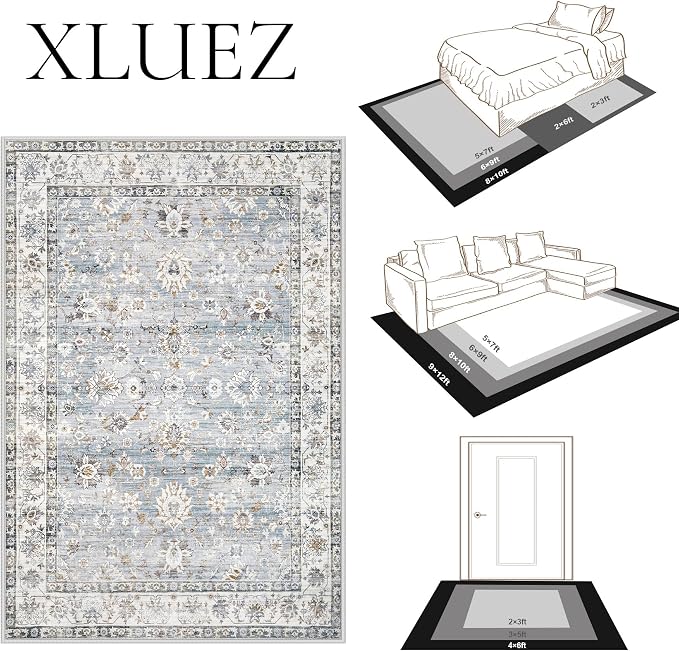 XLUEZ Area Rug 6x9 Living Room Rug, Machine Washable Vintage Distressed Boho - Image 8