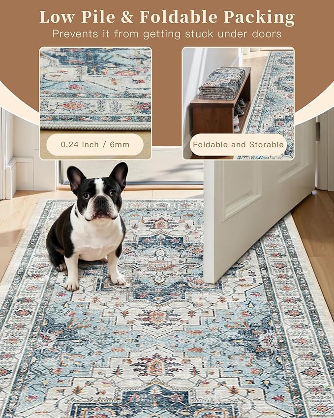 Madane Washable Area Rug 2x4, Small Entryway Rug Non-Slip Vintage Door Mat - Image 6