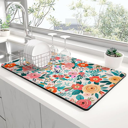Rnivvi Dish Drying Mat for Kitchen Counter, 12 x 19" Cute Flower Super by Rnivvi