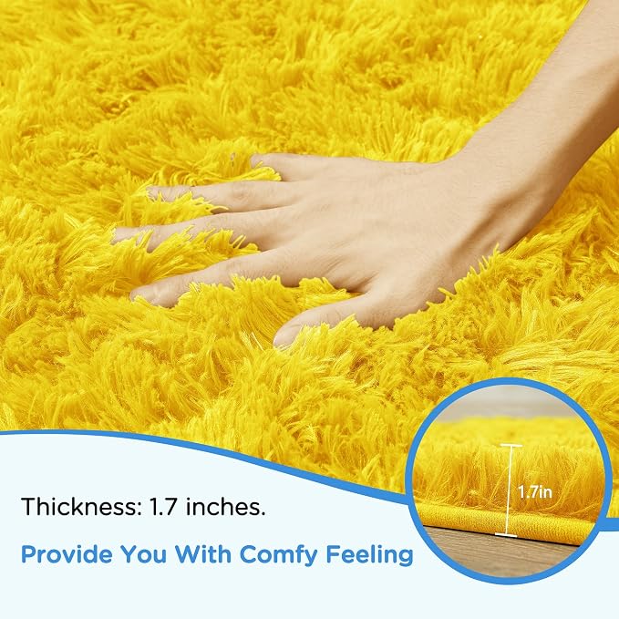 5x7 Yellow Area Rugs for Living Room, Fluffy Shag Rug for Bedroom Nursery - Image 5