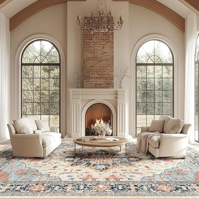 RELEANY Area Rugs Large 10'x14' Washable Non-Slip, Floral Vintage Distress - Image 2