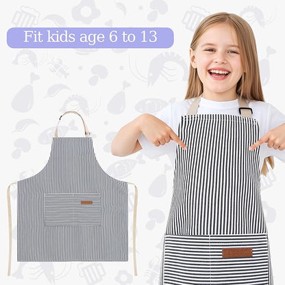 2 Pack Stripes Kids Apron, Kids Cooking Aprons - Image 4